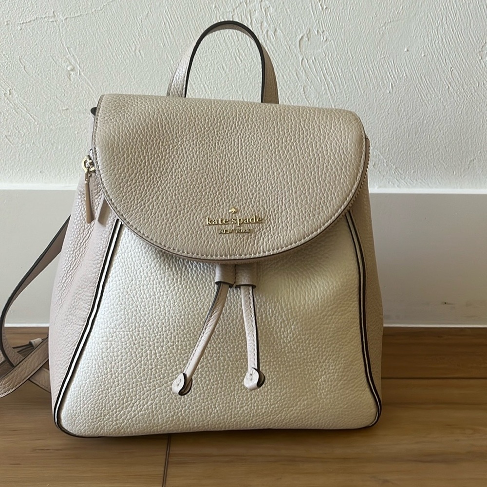 Kate Spade Leila Colorblock Drawstring Medium Flap Leather Backpack - Warm Beige